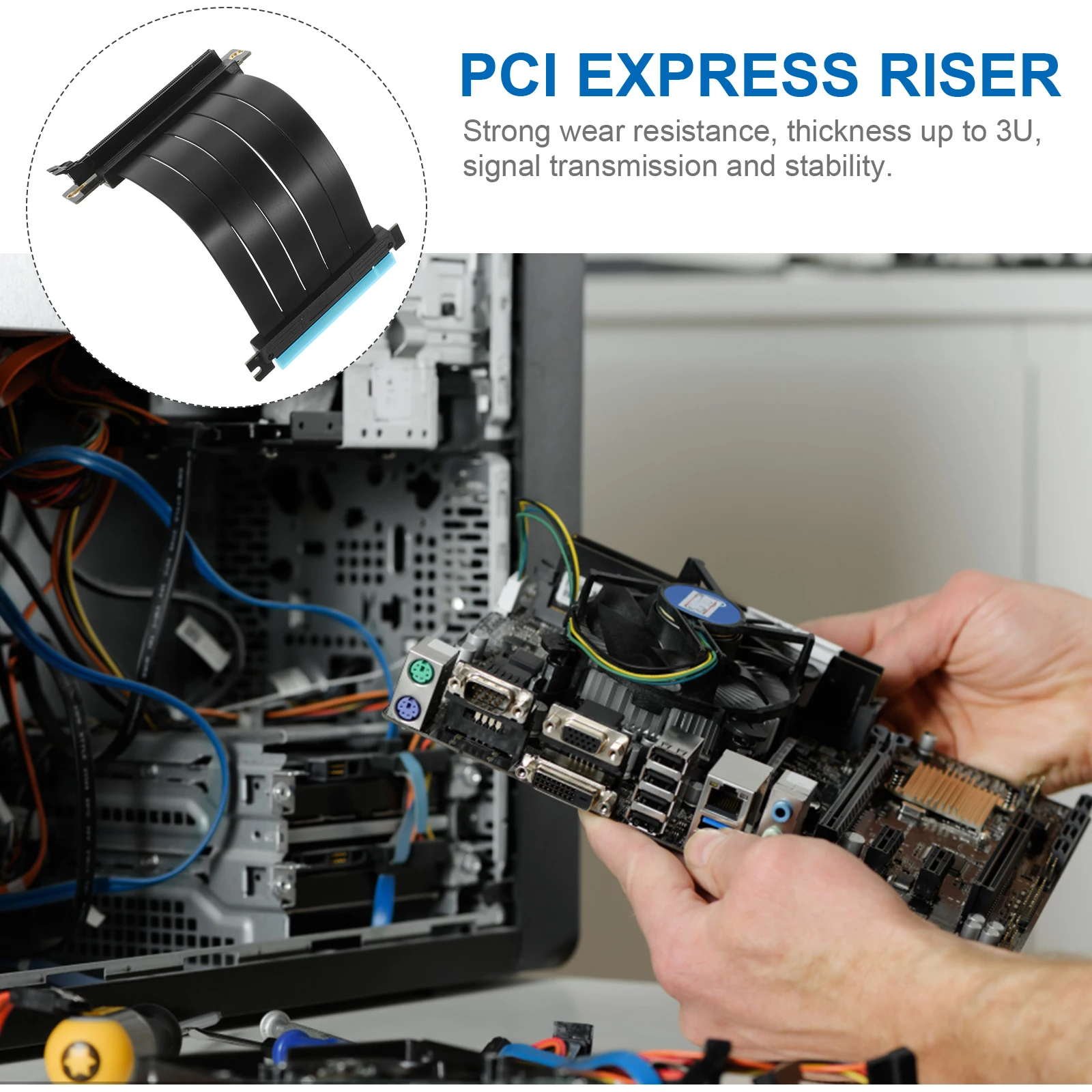 

PCI-E 3.0 16x Graphics Card Extension Riser Cable Stable Anti-Interference 3U Thick Pure Wire Soft Bendable Wear Resistant Blue