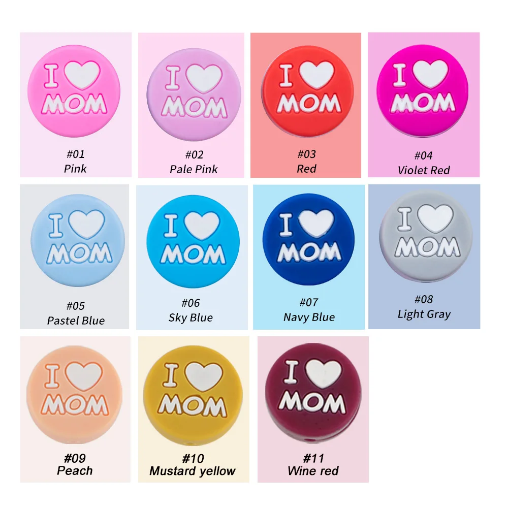 5/10Pcs Heart Shape I LOVE MOM Dad Round Shape Silicone Beads For Jewelry Making Bulk DIY Pacifier Chain Necklace Accessories