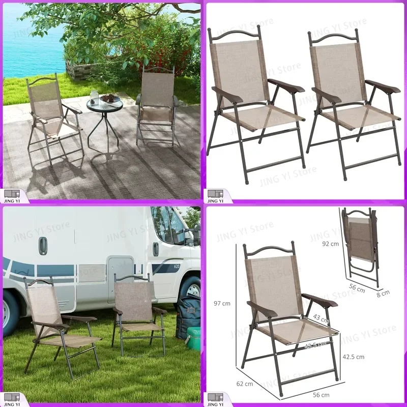 Folding Outdoor Lounge Chairs Set of 2 Garden Patio Chair with Armrest Breathable Mesh Seat Mixed Brown for Camping