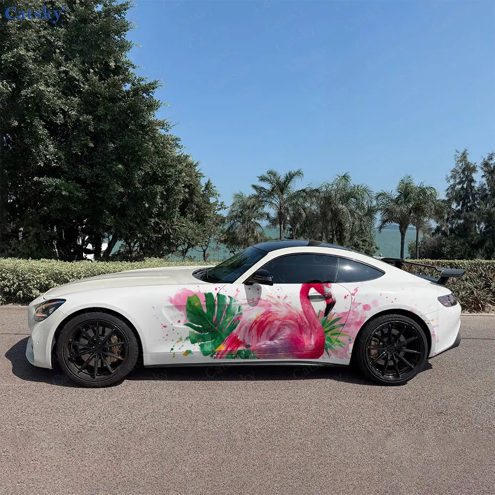 Flamingo Car Side Wraps, Self-Adhesive PVC Waterproof & Scratch-Resistant Stickers, Car Accessory Gift