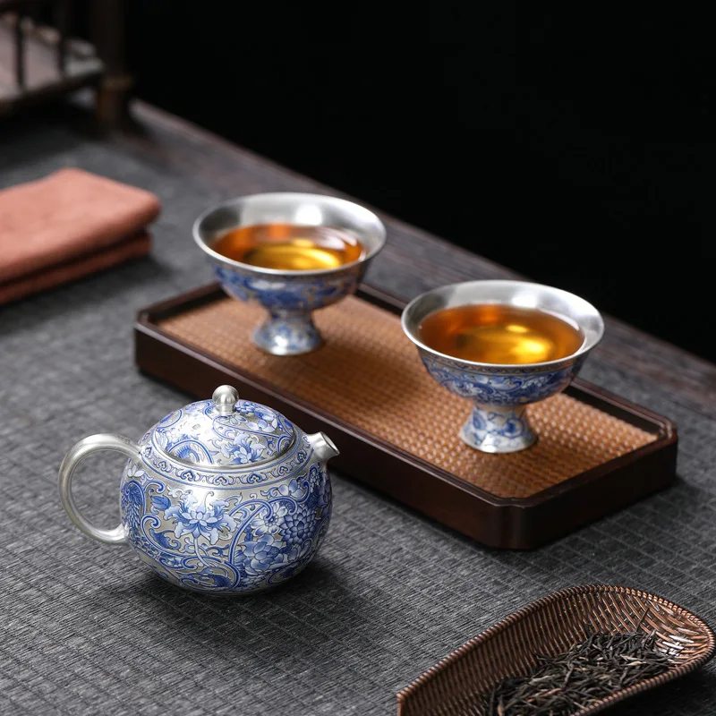 New Chinese style light luxury Kung Fu tea set, high-end ceramic tea pot, dragon patterned travel cover bowl, high footed cup