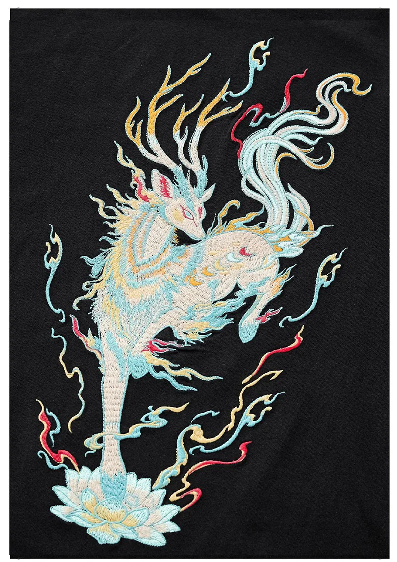 Pure Cotton Short-Sleeve T-Shirt For Men Nine Color Deer Embroidery Round Neck Oversize Large Size National Unisex D043A1