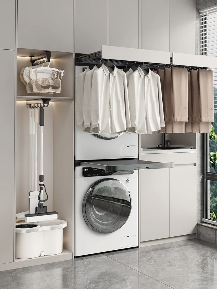 Washing machine pull hanger telescopic slide rail balcony mop hook storage housekeeping cabinet pants rack pull track