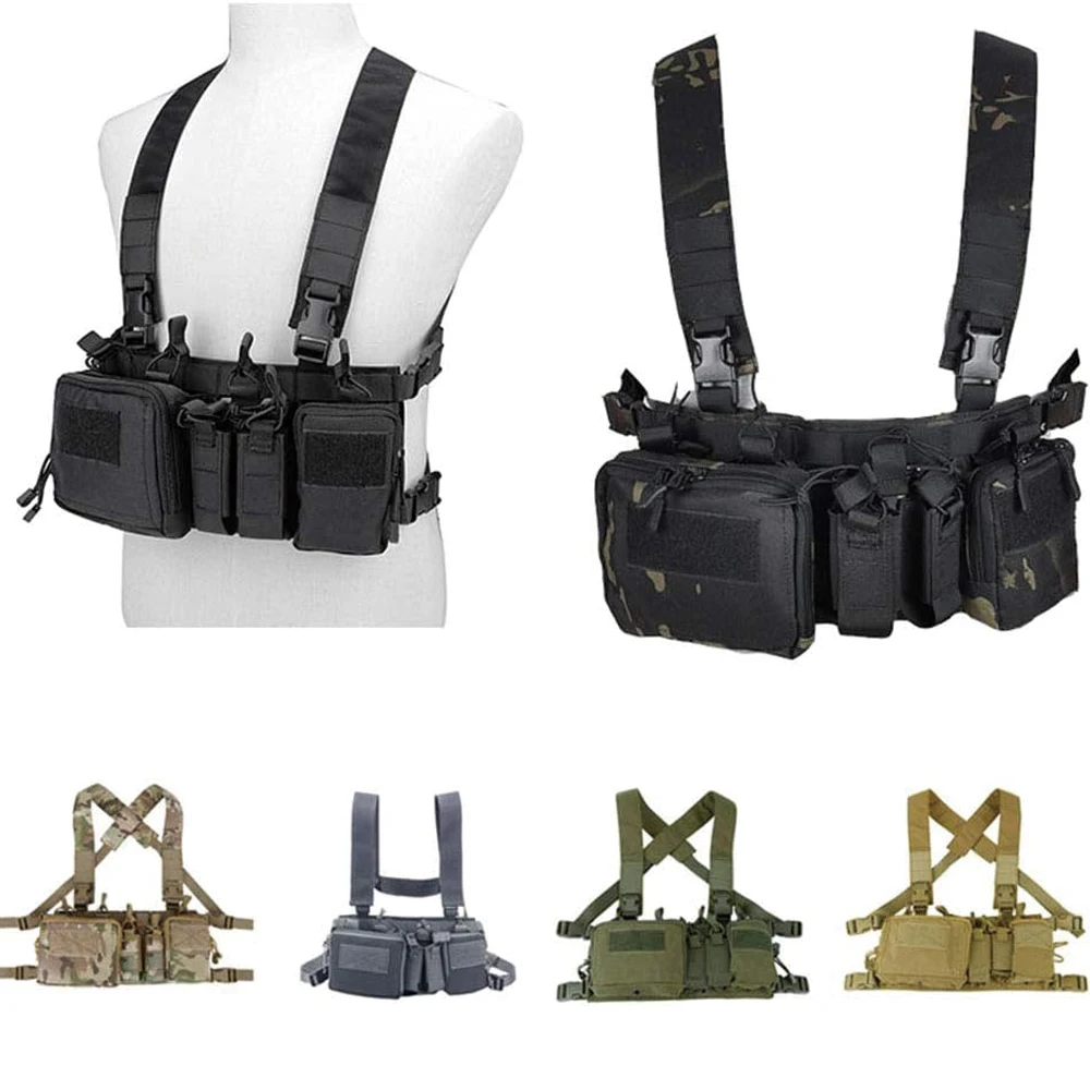 Equipo Airsoft para deportes al aire libre, chaleco Molle de asalto de combate, bolsa de accesorios, bolsa transportadora, aparejo de pecho de camuflaje táctico