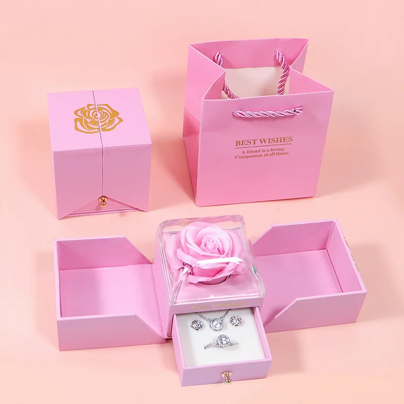 Eternal Soap Flower Rose Gift Box Earring Ring Necklace Storage Boxes Creative Double Open Valentine's Day Jewelry Packaging Box