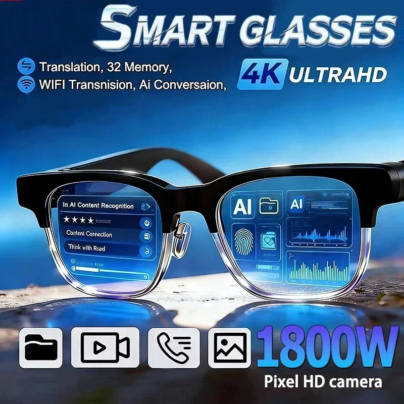 Lunettes intelligentes AI 8K HD améliorées, traduction AI, appels mains libres, enregistrement de discussions AI, lecture de musique, lunettes de soleil intelligentes NOUVEAU