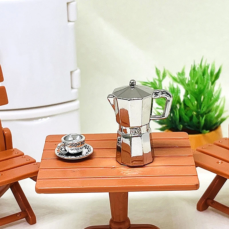 1:12 Poppenhuis Miniatuur Koffiepot Metalen Ketel Moka Pot Keuken Home Model Decor Speelgoed Poppenhuis Accessoires 1Pc Кукольный Дом