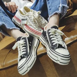 2024 Fashion Unisex Canvas Sneakers Women White Basic Casual Shoes Men Black Sneaker Lace Up Low Top 35-44 Sizes Summer