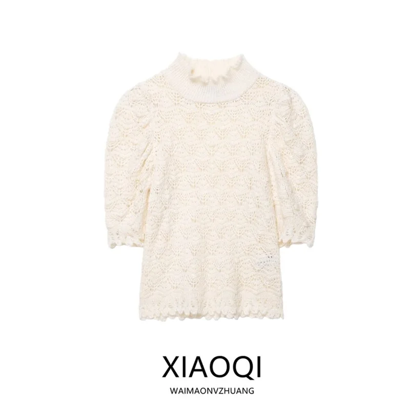 

Romantic Ribbed Bubble ort Sve High Collar Knitted Sweater New Arrival Women's Faion Autumn 2025 Commute Sle Knitwear