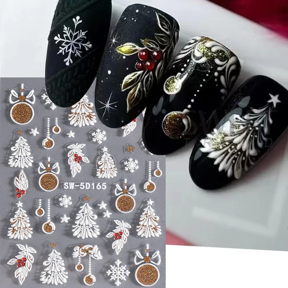 5D Em Relevo Natal Nail Art Adesivos, Xmas Tree Snowflakes, auto-adesivos decalques, Bolhas Pingente, Sliders, Manicure Decoração, Inverno