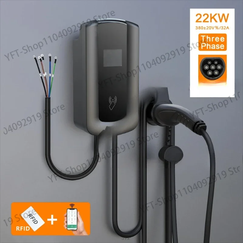 phase smart Ev charger 7kw 11kw 22kw adjustable current App RFID Card ev charging station for