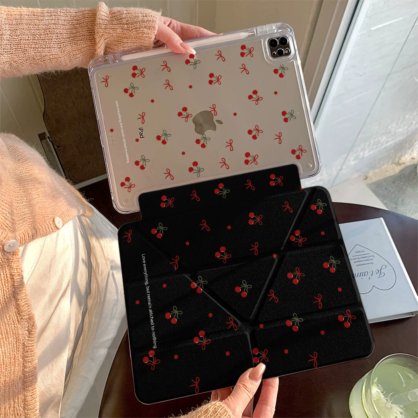 Korean Ins Black Red Cherry Design For iPad Case iPad 2025 Air 7 6 5 10 11 Pro 11 & Mini (10.9