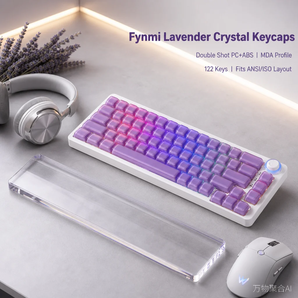 New Crystal 3.0 MDA Blank White/Baby Blue/Lavender 122Key Double Shot PC Keycaps for Mechanical Keyboards