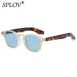 Retro Round Sunglasses Men Brand Designer Fashion Transparent Shades Rectangle Frames Quality Driving Eyewear Women Vintage Blue