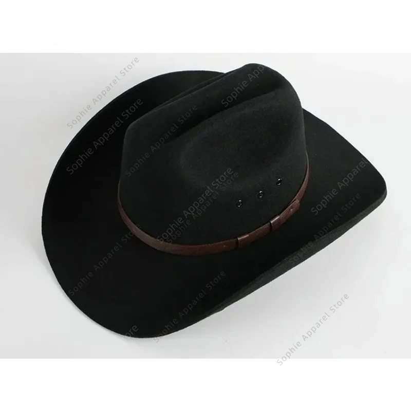 Pure Wool Cowboy Hat Men Outdoor Jungle Adventure Hats Hard Fit Country Western Accessories Women Horseback Rider Cowboyhoed