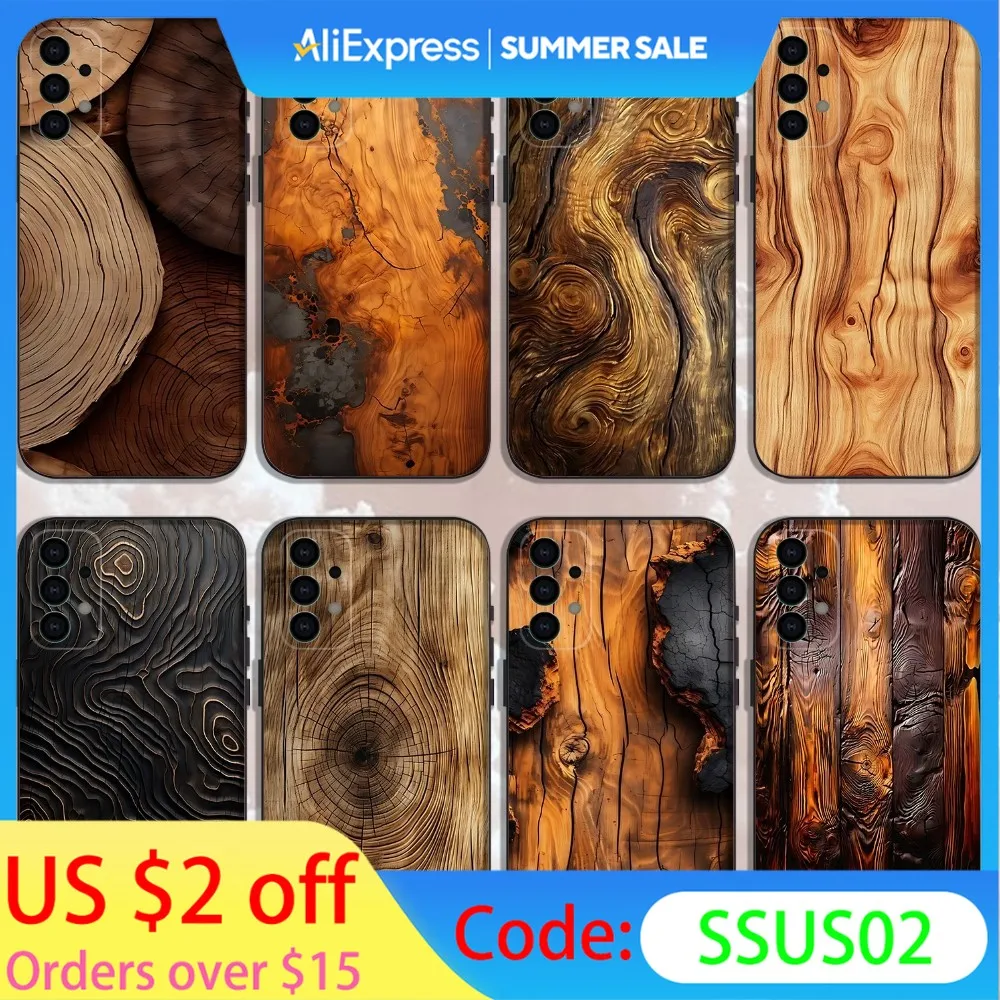 

Natural Wood Phone Case For Samsung Galaxy A13,A21s,A22,A31,A32,A52,A53,A71,A80,Soft Black Shell