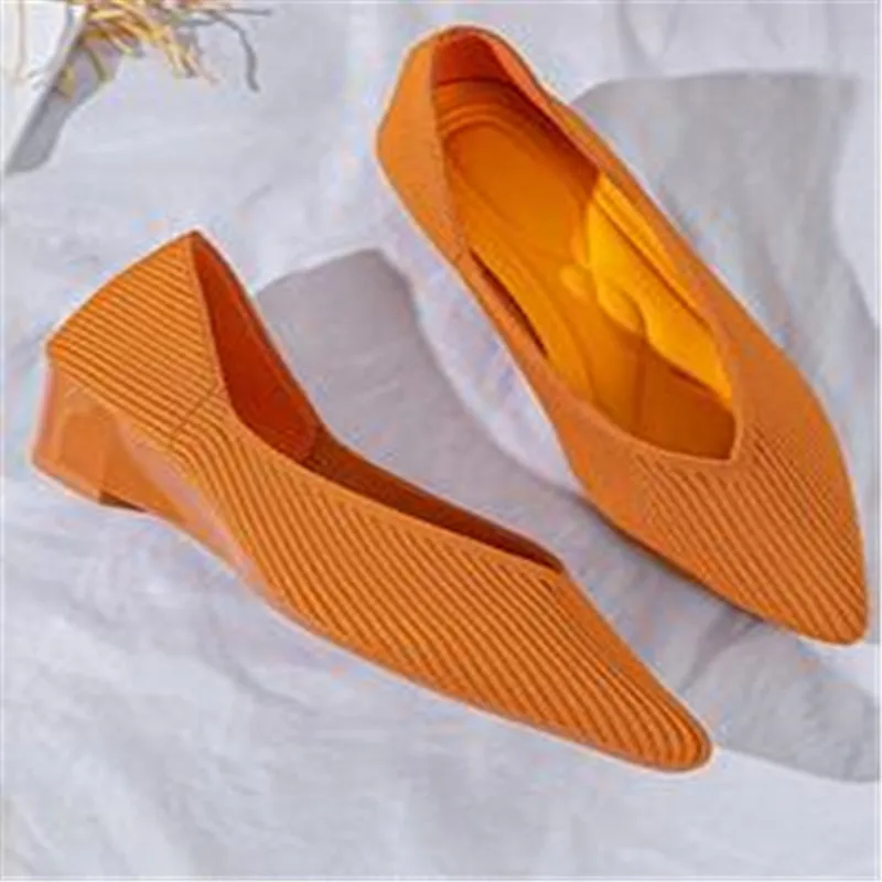 2023 Printing Women Shoes Flats Single Shoes Spring Autumn Knitted Pointed Shoes Flat Comfortable Plus Size 43