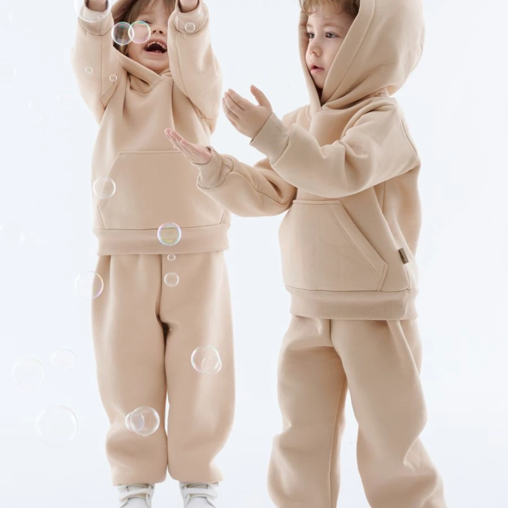 Autumn Winter Children's Hooded Sportswear Suit 0-6Y Boys and Girls Hooded Sweater Sweatpants Suit Solid Leisure Two-piece Set