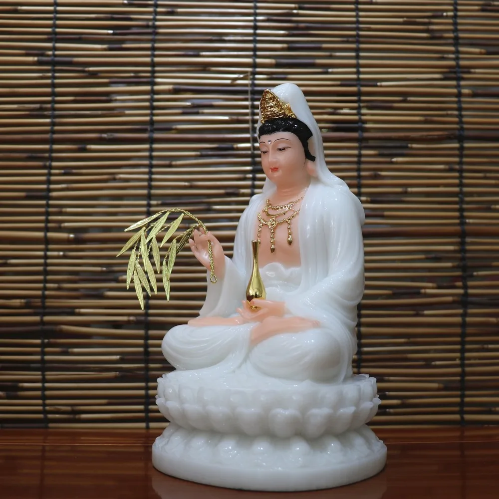 good - high-grade Home Hall efficacious Talisman Mascot Goddess Guanyin Buddha Avalokitesvara white jade Sculpture statue  22CM