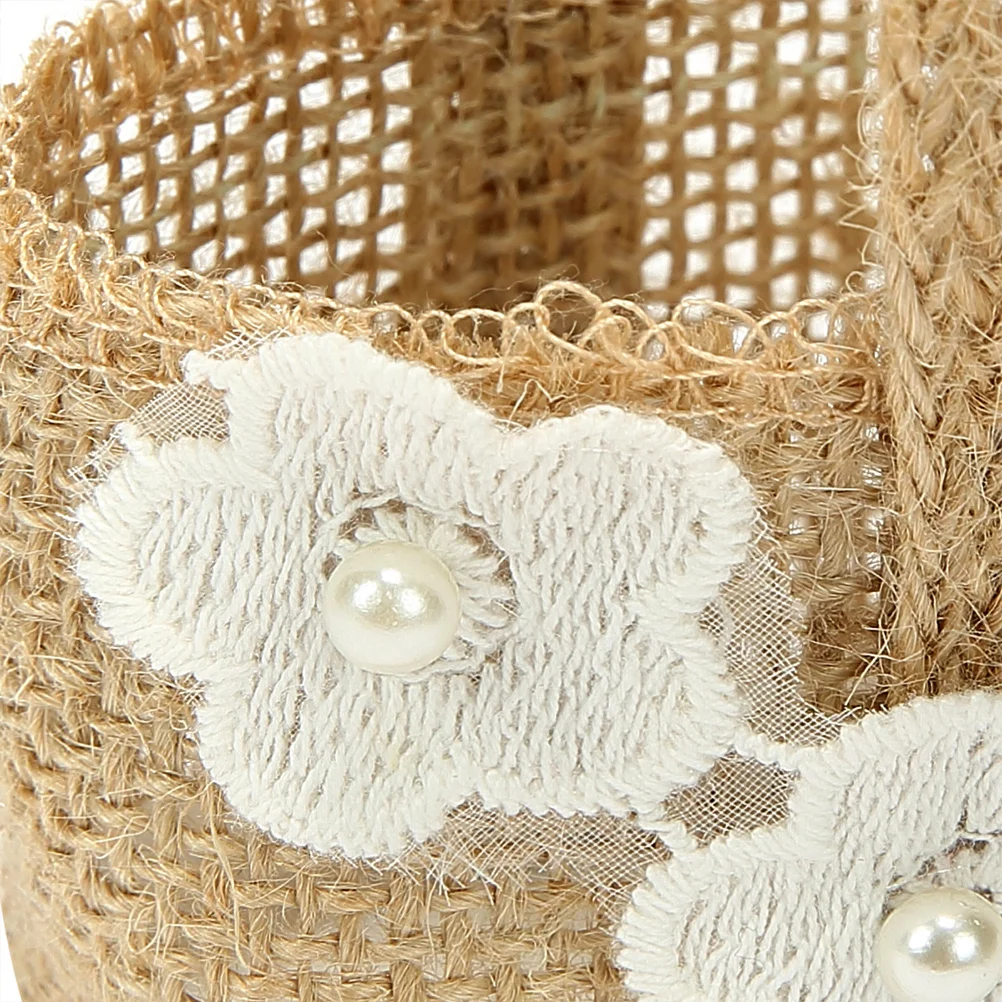 

4Pcs Wedding Gift Basket Linen Burlap Candy Holder Romantic Flower Storage Bag for Party Banquet Decoration Burlap Candy Basket