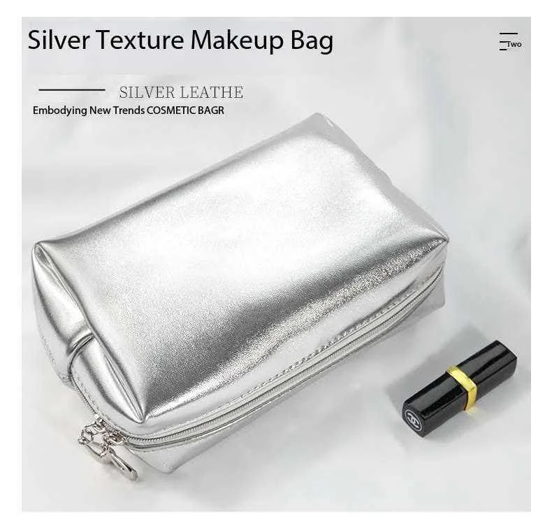 Korean silver soft leather makeup bag three piece set for women's grooming bag, high-end waterproof women's makeup bag