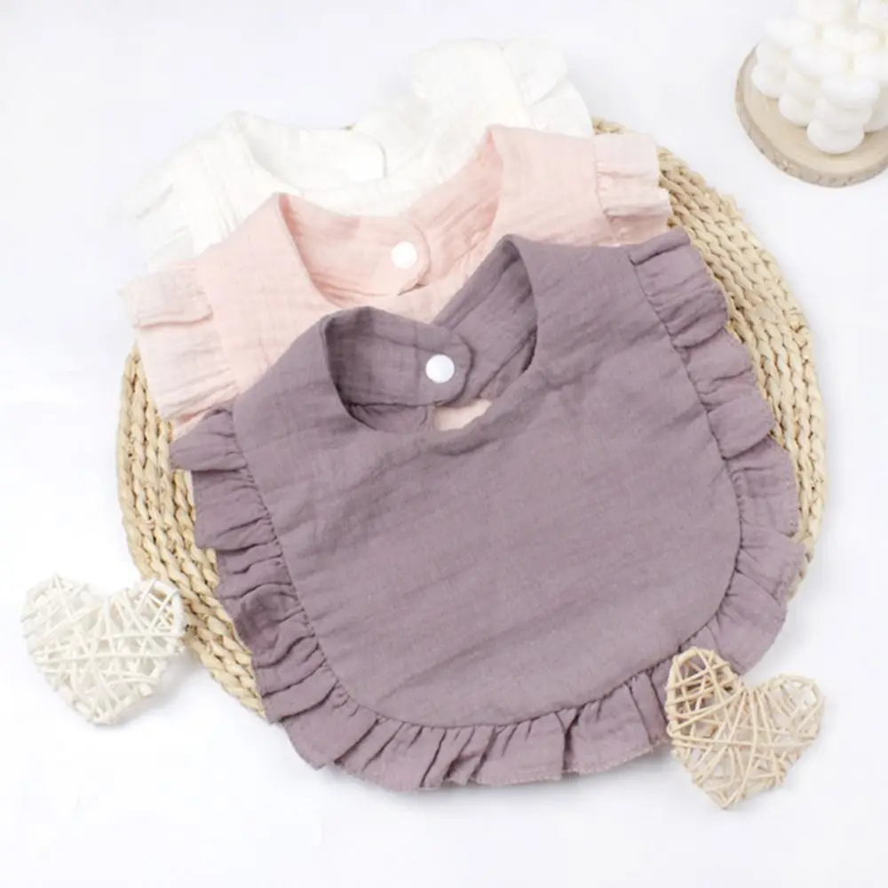 High Quality Soft Muslin Bibs Absorbent Flounce Gauze Toddler Bib Solid Colored Teething Drooling Bib Boys Girls