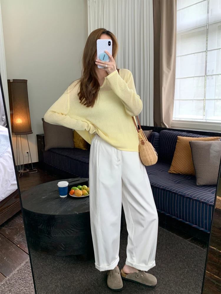 

High Waist Wide Leg Harlan Pants Women's Summer Casual Cotton Workwear Carrot Pants Loose Fit Korean Sle