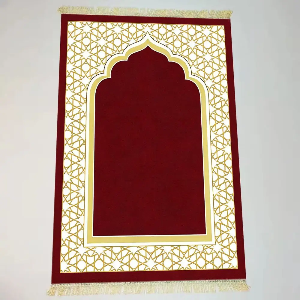 VIKAMA Lightweight Islamic Prayer Rug Beige Muslim Mat with Tassels for Daily Prayer
