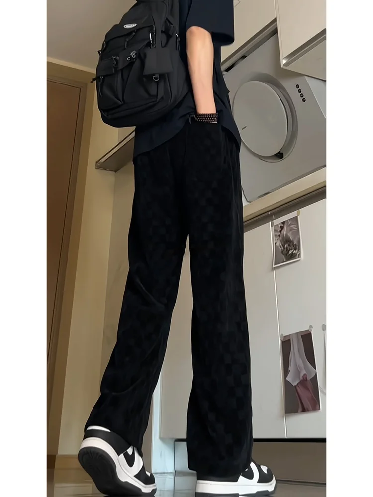 

Cleanfit Men's Casual Loose Plaid Pants Drapey Lazy Sle High Waist Straight Leg Trousers Faionable Spring Leisure Pants