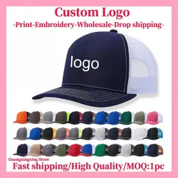 Custom embroidered logo hat Men's and women's mesh cap cotton baseball cap design DIY picture printing logo hat Summer sun hat