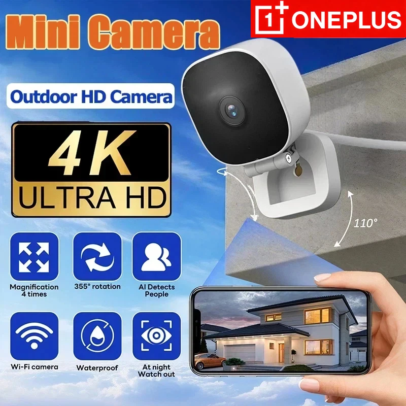 camera-mini-sem-fio-4khd-oneplus-webcam-grande-angular-para-monitoramento-interno-com-app-camera-a-prova-d'Agua-ip65-visao-noturna-e-Audio-bidirecional