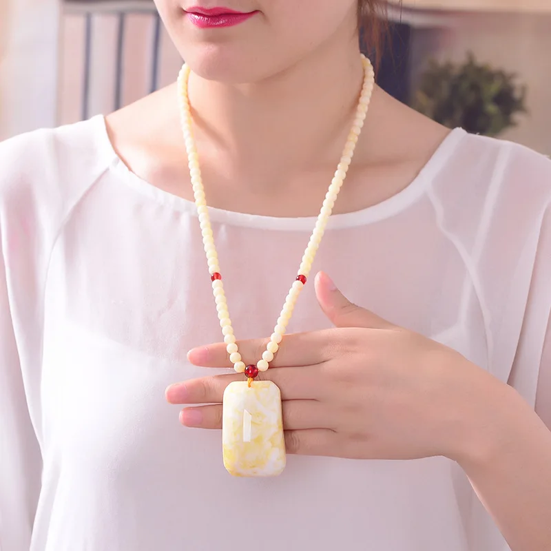 Live Broadcast Supply Factory Direct Sales White Beeswax Pendant round Necklace Amber Water Drop Sweater Chain Men's and Women's