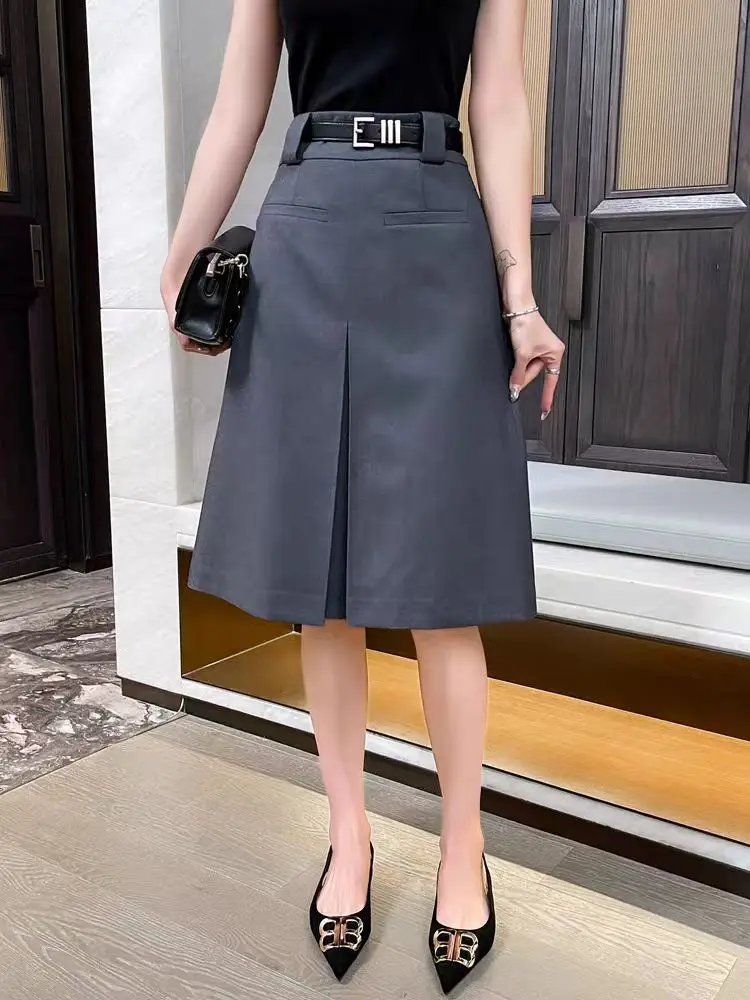 

Busin Women's Mid-Length A-Line Skirt Spring Summer New Sle Commute Slimming Skirt High Waist Polyester Fabric