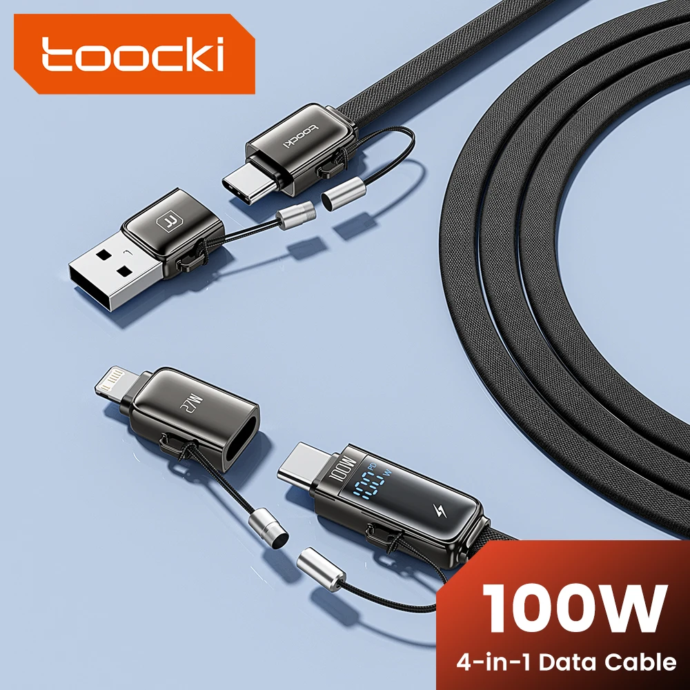 

Toocki 4 в 1 1,2 м USB-кабель типа C 2 шт. 100 Вт светодиодный дисплей USB C освещение кабель быстрого зарядного устройства для iPhone Oneplus съемный OTG