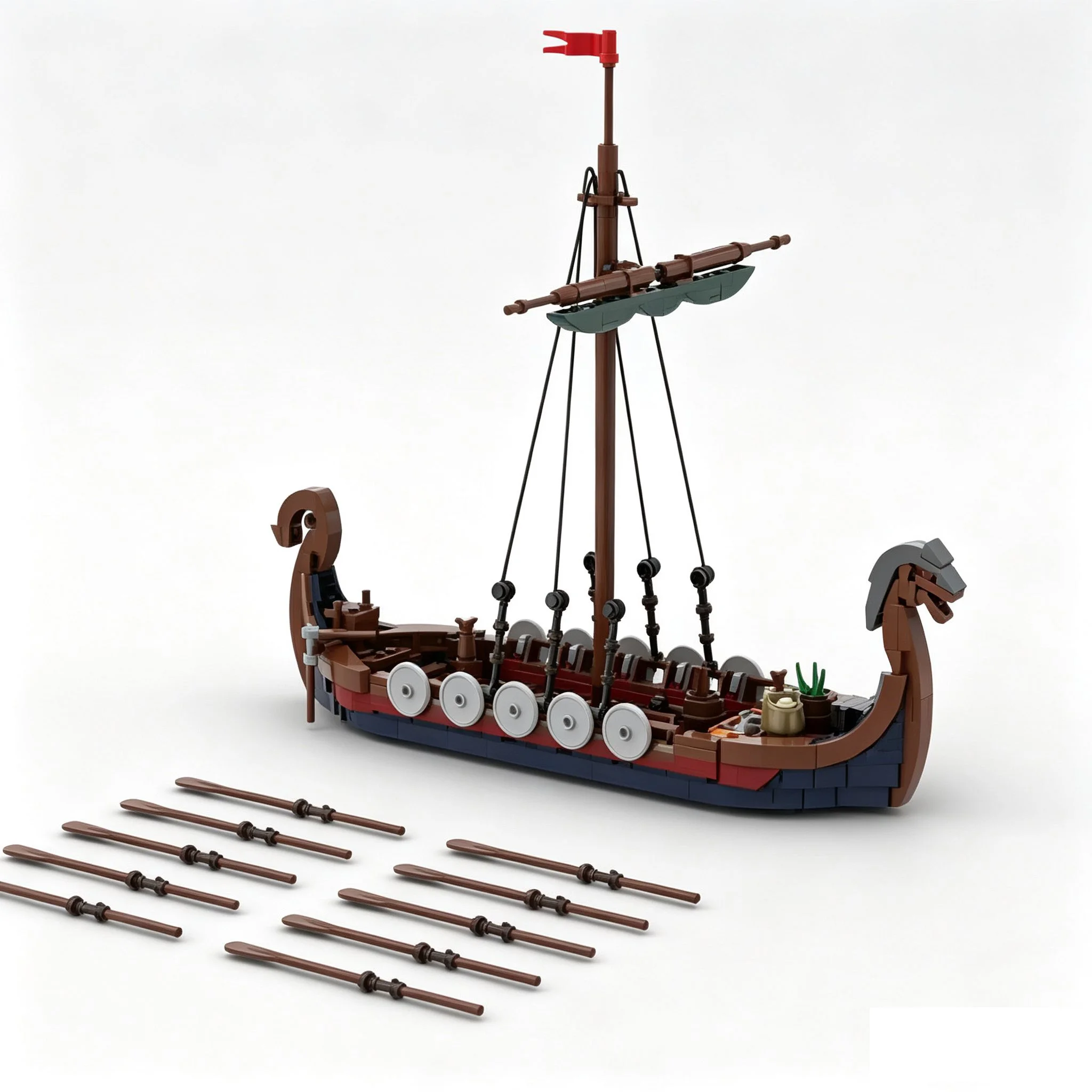 MOC Ancient Viking Sailboat Building Blocks Kit Medieval Warship Model Bricks DIY Toy For Boys Adult Desktop Display Gift