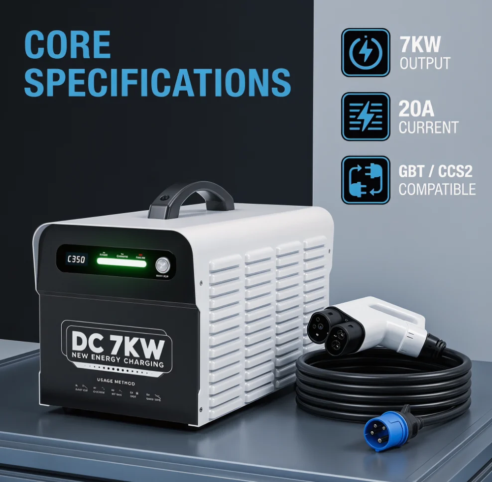 Portable 7Kw DC Charger GBT CCS2 EV ID4 Compatible 220V  DC Charging Station for Cars