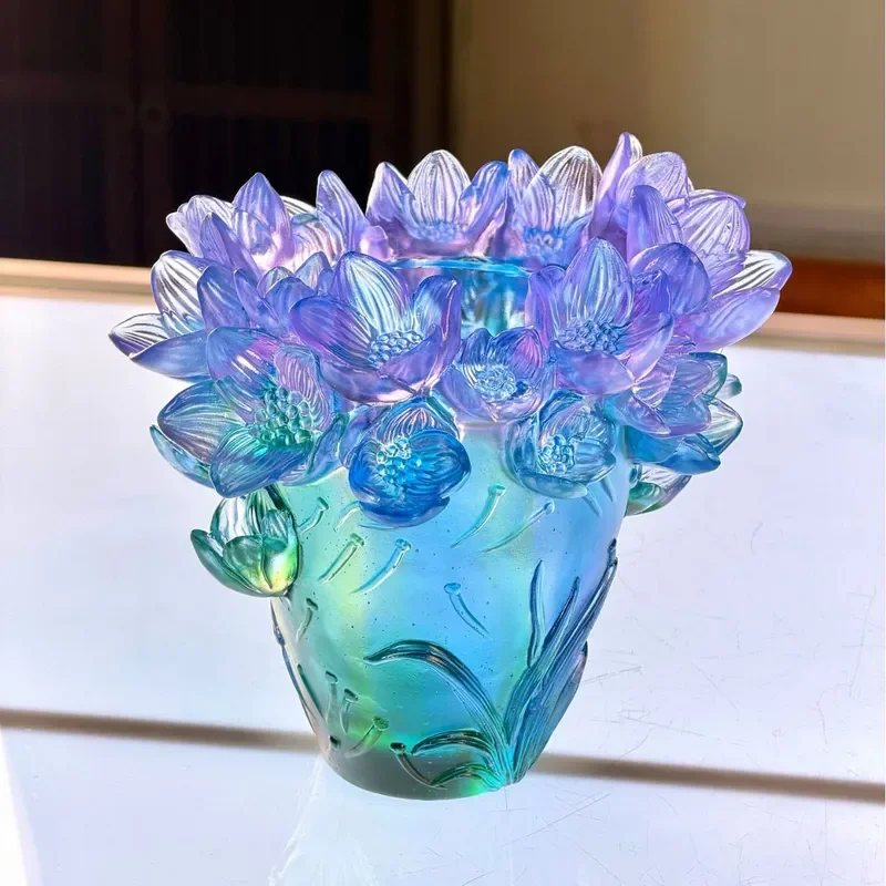 Vintage Glazed Ceramic Vase Daffodil Pattern Home Decor Ornament Handmade Flower Pot Art Craft for Living Room Decoration