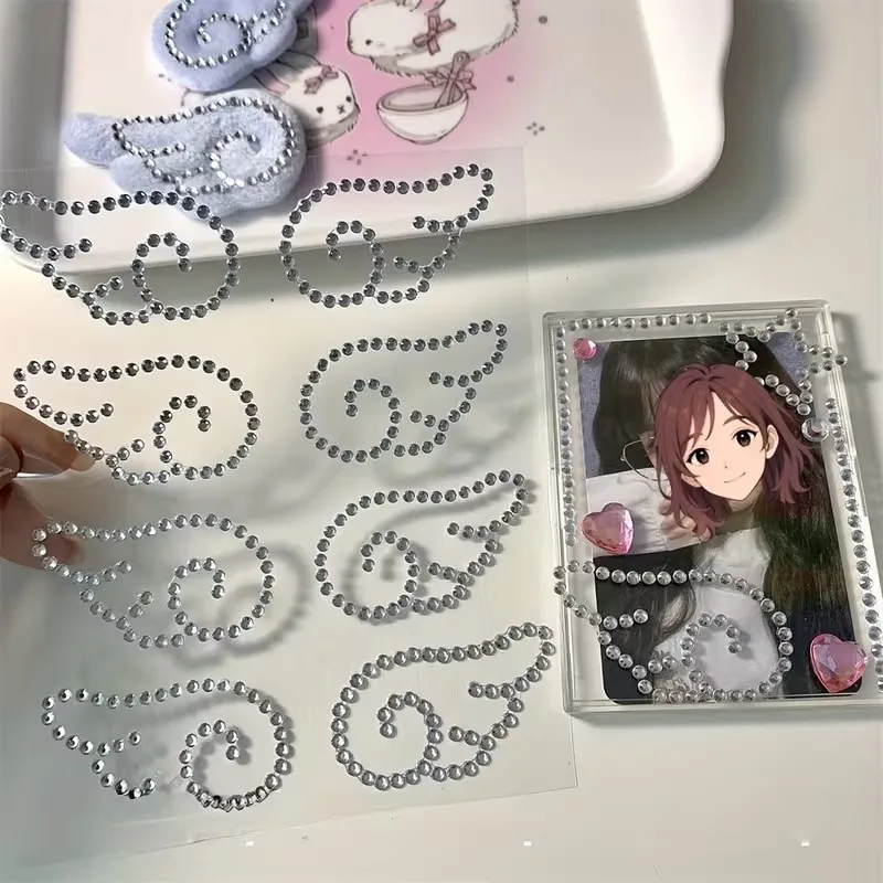 3D Silver Angel‑Wings Rhinestone Stickers, Sparkly Acrylic Crystal Jewel Decals For DIY Craft, Bag & Ins‑Style Package Decor