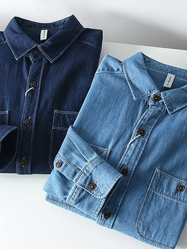 

Мужская синяя джинсовая ткань Waed, тяжелая износостойкая куртка, повседневная длинная смесь хлопка и полиэстера, осеннее новое поступление