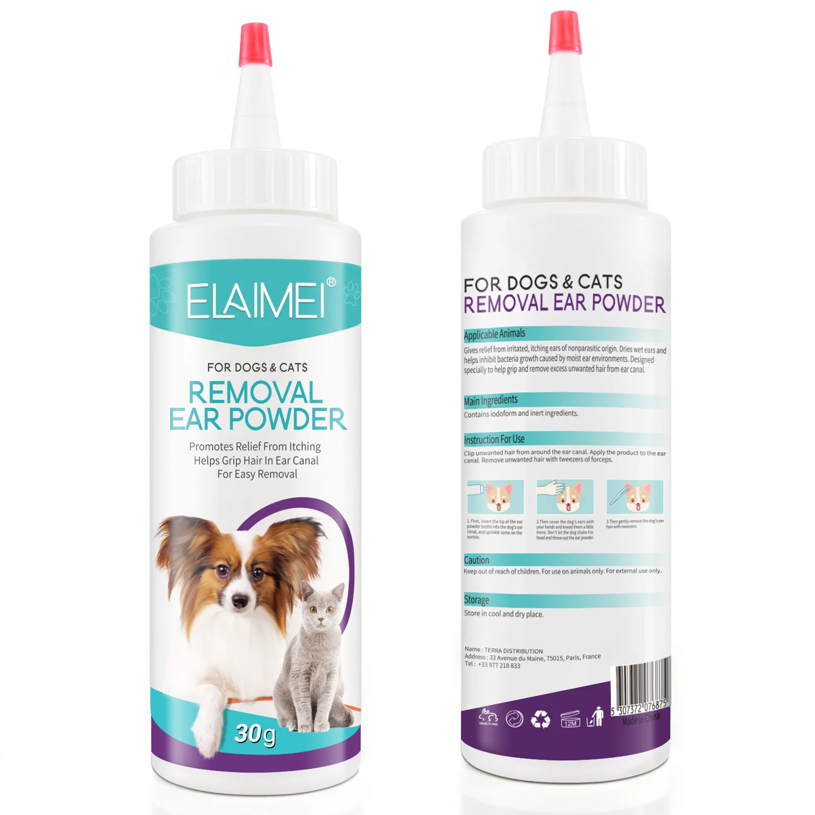 ELAIMEI Ear Removal Powder Dog Pet Ear Painless Hair Removal Powder Hair Removal Application 30g