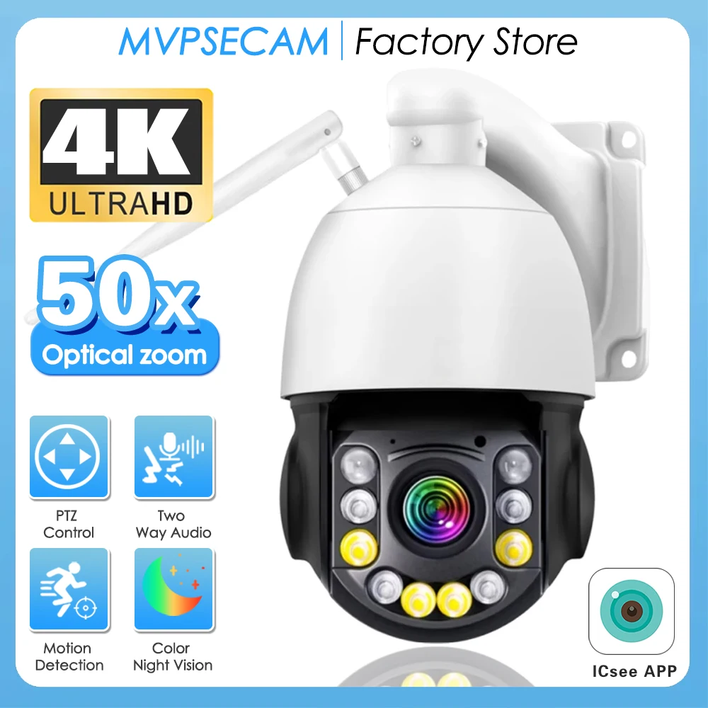 

4K PTZ Security Camera Outdoor With 50X Optical Zoom 1000FT Night Vision 8MP 360° WiFi Wireless RTSP IP Person Detection Audio