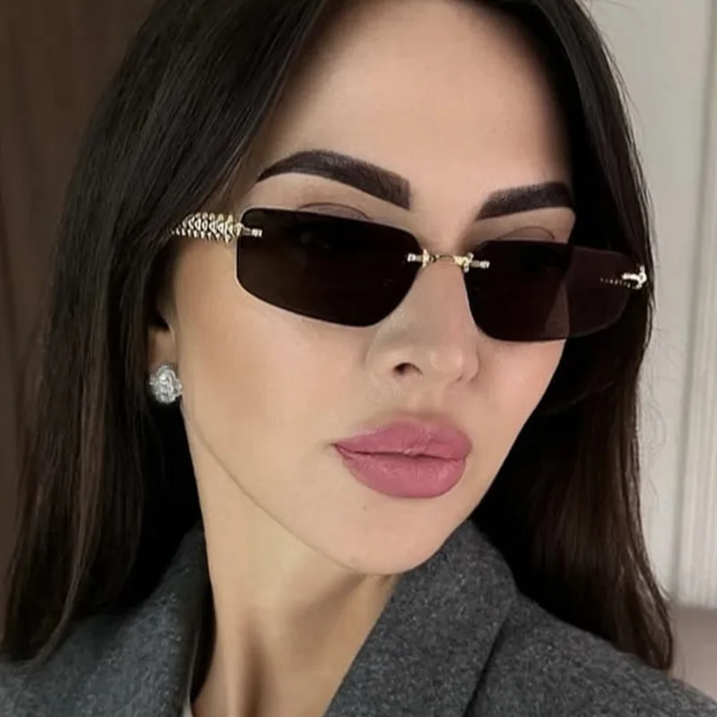 Fashionable Square Frameless Metal Sunglasses for Men and Women with Trendy Threaded Temples, Sun Protection and Uv Protection