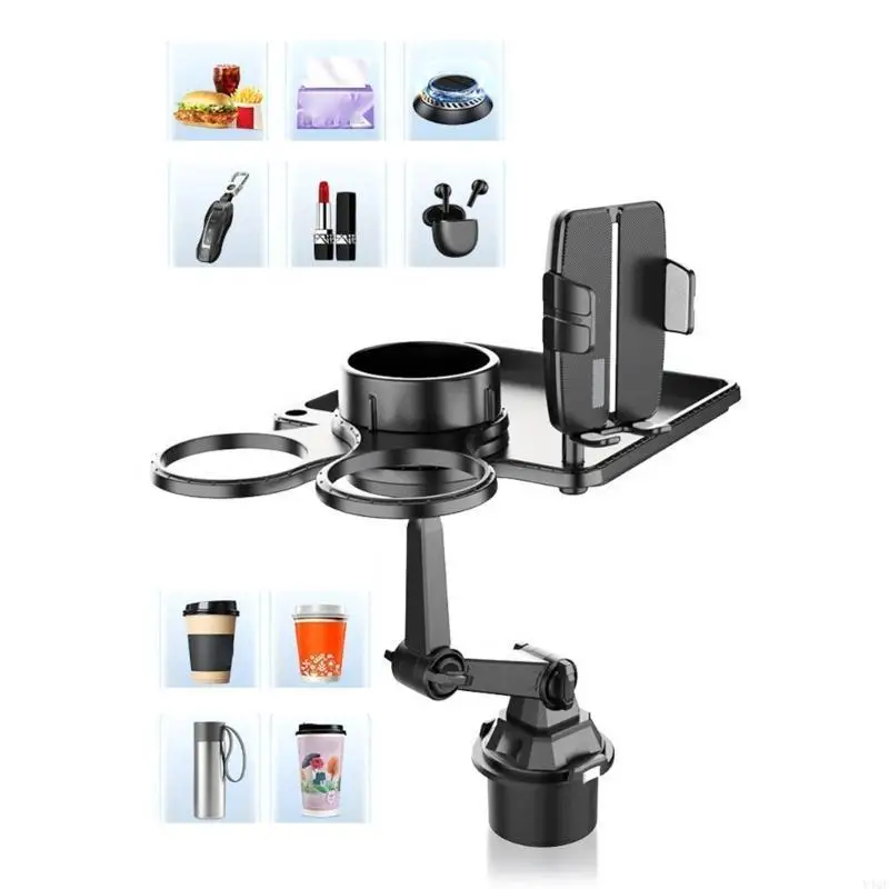 

Y4QF Car Cupholder Phone Mount Holder Expandable Base 2 in 1 Design For Smartphones and Most Bottles 360 Degree Rotating Neck
