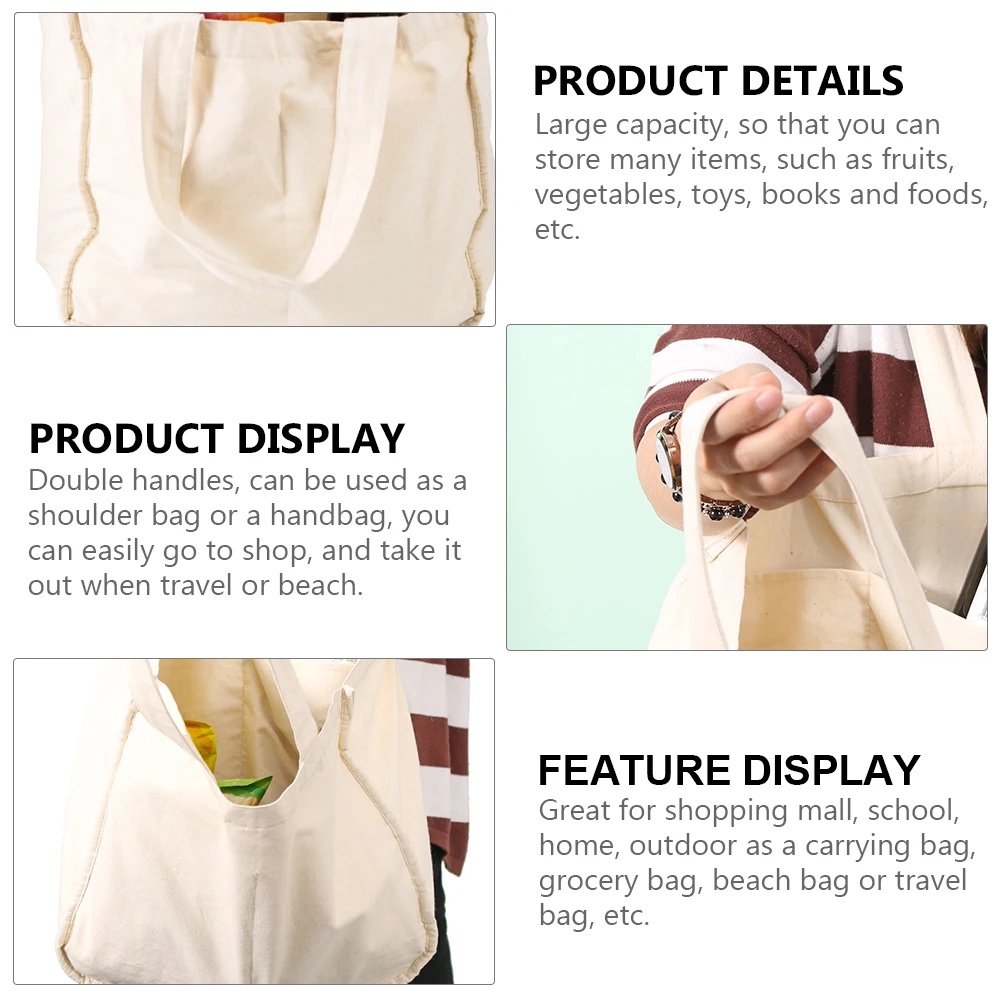 

Cotton Shopping Tote Large Capacity Handbag Eco Friendly Portable Bag for Vegetables Fruits Snacks Beach Travel