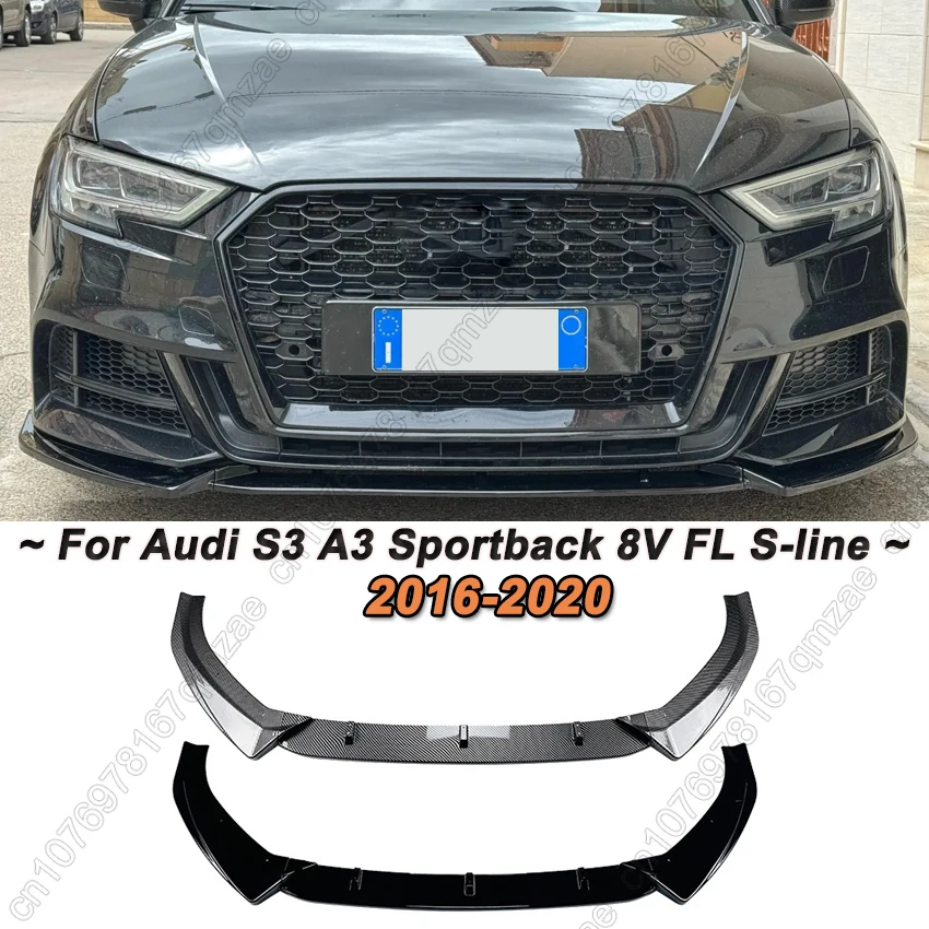 Fit For Audi S3 A3 8V S-line 2017-2020 Saloon / Sportback Maxton Style Front Bumper Lip Spoiler Splitter Diffuser Canards Tuning