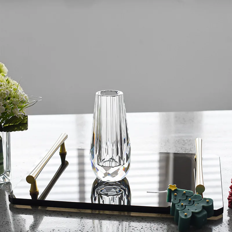 New light luxury high-end crystal glass vase ornament, transparent  decoration exquisite dried flower arrangement
