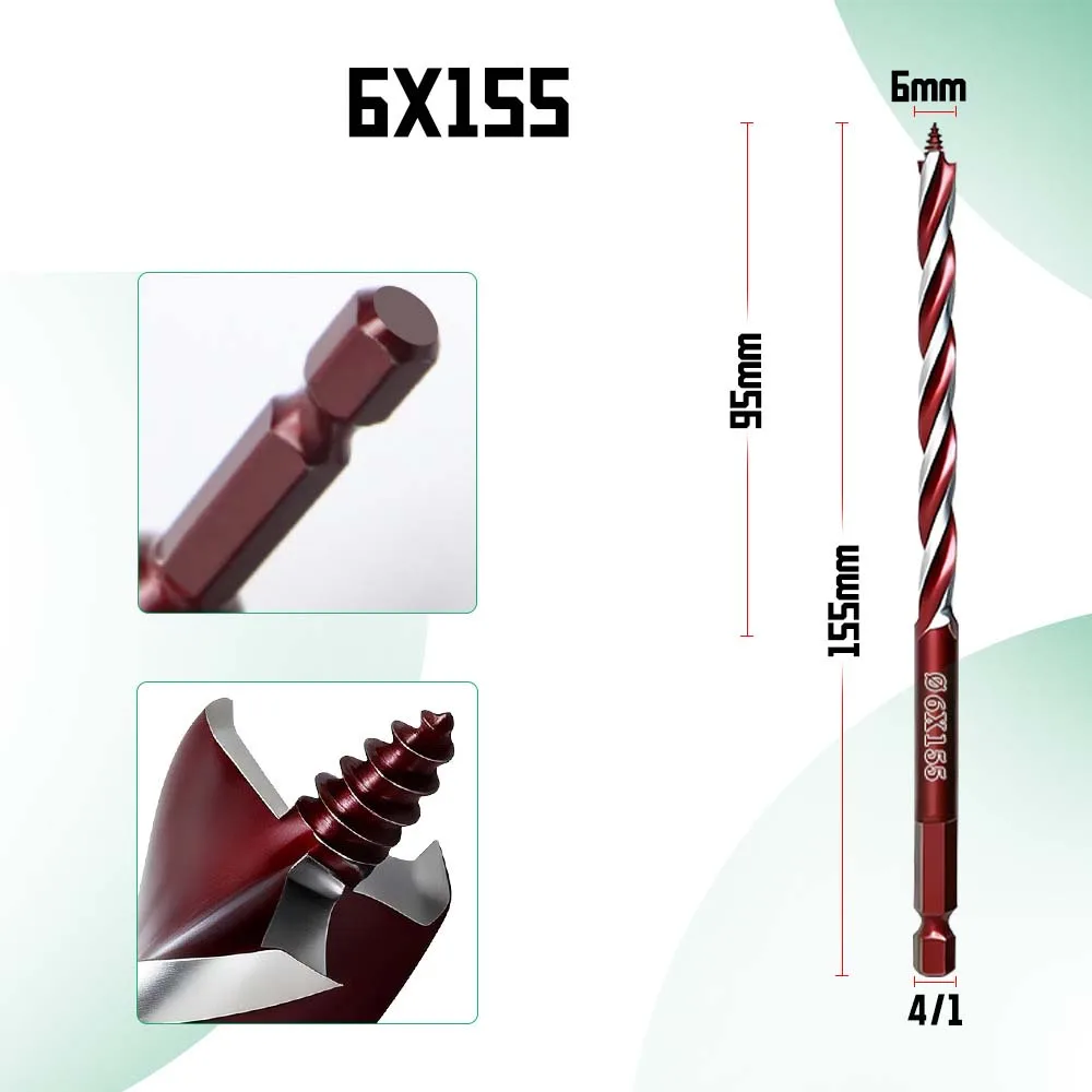 155mm 230mm Long Reach Auger Bit for For wood Drilling Featuring Self Tapping Tip and Hex Shank Mounting Compatibility
