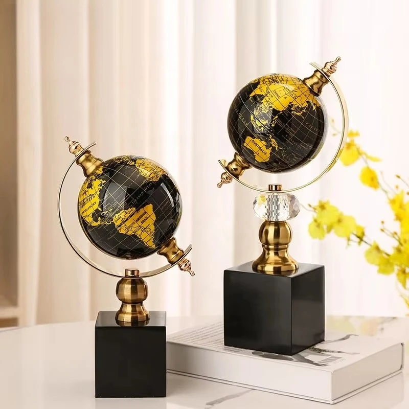 Light Luxury Metal Globe Desktop Floor Standing Modern Home Office Decor Marble Base Earth Globe Ornamen