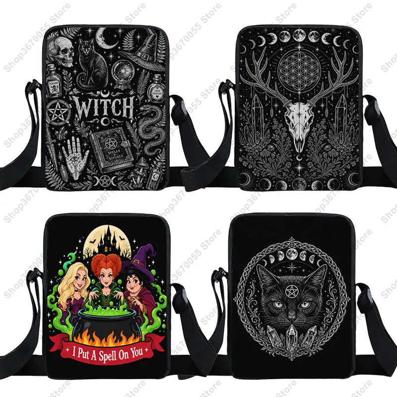 Dark Fantasy Black Cat Witch Crossbody Bags Witchy Witchcraft Women Handbag Phone Wallet Storage Bag for Travel Messenger Bag