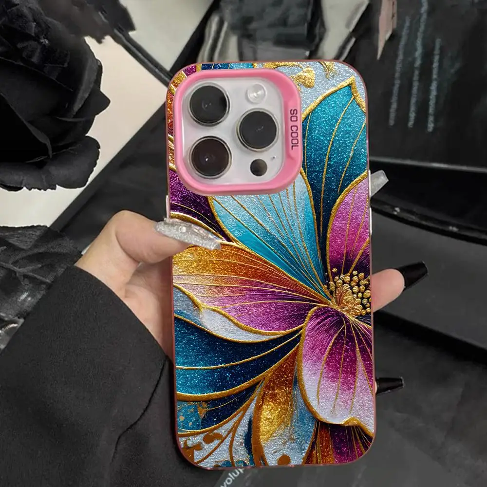 

Чехол для мобильного телефона с золотыми цветами для iPhone 17, 16, 15, 14, 13, 12, 11 X XR XS 8 7 Air Pro Max Plus, полупрозрачный розовый цветной чехол